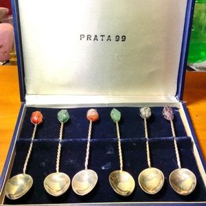 Prata 99 twisted handle~SP~Vtg. gemstone spoons